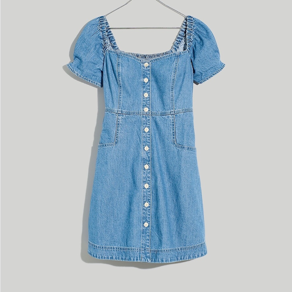 Madewell Denim Puff-Sleeve Mini Dress in Dawnshire Wash